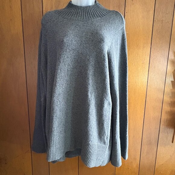 LOFT Sweater Womens L Gray Long Wide Sleeves Mock Neck Tunic Jumper Cozy Comfy - Picture 6 of 11